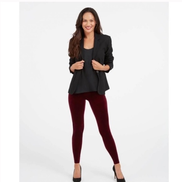 NWT Spanx Velvet Leggings in Rich Burgundy - Picture 1 of 7